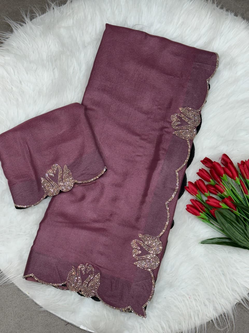 Maverick Fusion Swan Diamond Work Cut Work Saree